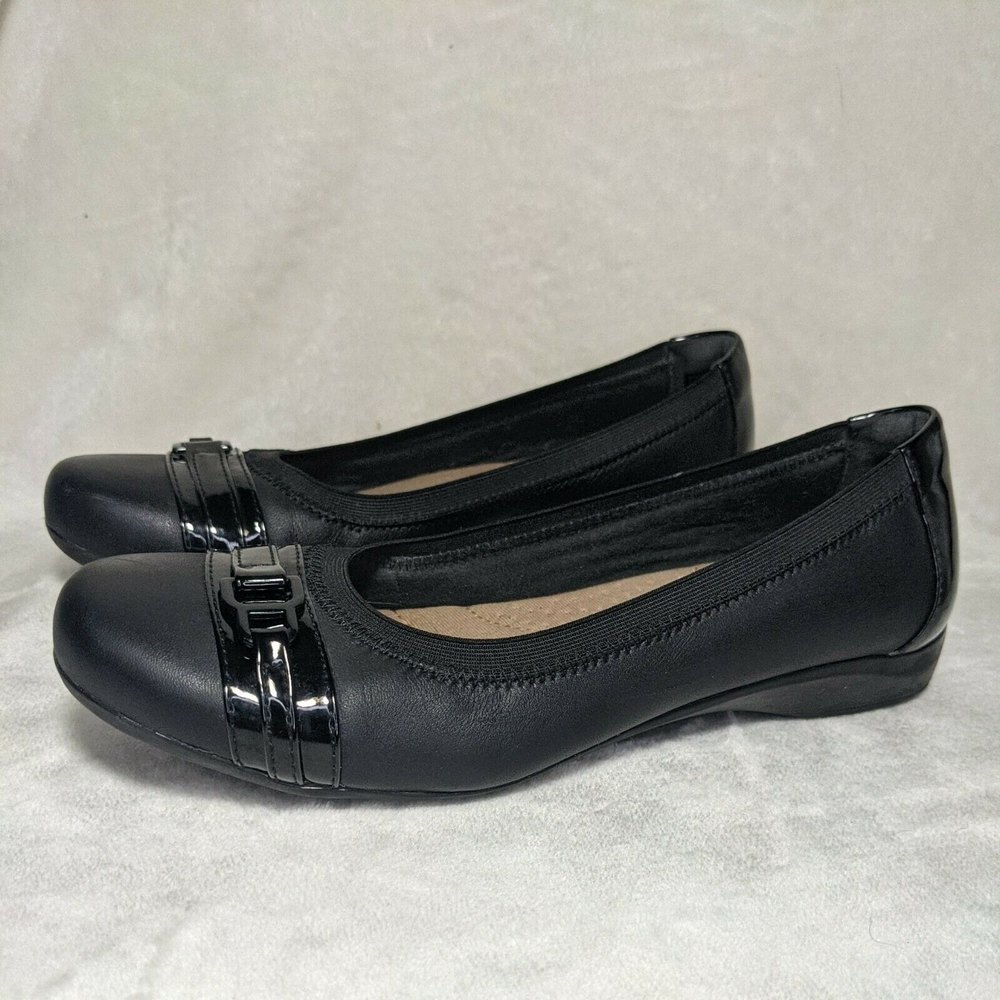 Clarks Kinzie Light Ballet Flats Black Combi Slip On Womens Size 7 M - 15807